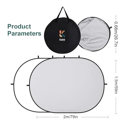 Kate 5x6.5ft(1.5x2m) Collapsible Backdrop White Grey Twist Flex Folding Pop up Backgrounds for Photoshoot, Headshots Photo, Video Calls - color: White/Grey