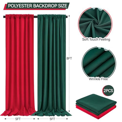 10ft x 8ft Red and Green Backdrop Curtains Polyster Photo Drapes Christmas Photo Backgrounds 2 Panels 5ft x 8ft for Party Wedding Birthday Home Photography Background - color: Red+Green, size: 5ft x 8ft 2 Panels