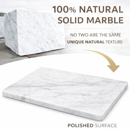 Marble Pastry & Cutting Board – 10x14 Inch Natural Stone Slab with Non-Slip Feet for Dough, Cheese, Baking, Serving, Charcuterie, Trivet – Easy to Clean Gift Tray. - color: White, size: 14"L x 10"W