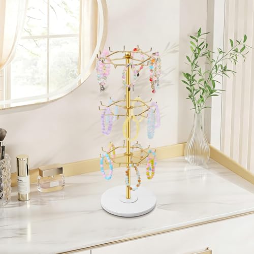 OAOLEER Bracelet Holder Display,3-Tier Rotating Bracelet Organizer Jewelry Stand Gold Metal Jewelry Display for Vendor With 36 Hooks