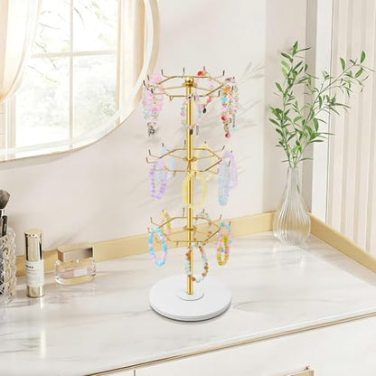 OAOLEER Bracelet Holder Display,3-Tier Rotating Bracelet Organizer Jewelry Stand Gold Metal Jewelry Display for Vendor With 36 Hooks