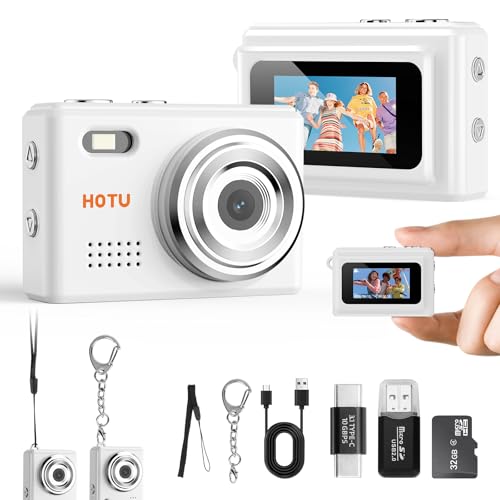 HOTU Mini Keychain Digital Camera, Y2K Pocket-Size Mini Camera, 2MP 1080P Small Camera with 32GB Card, Video Recorder with Long Battery Life for Travel, Party and Vlog (White) - color: White, style: Minimalist