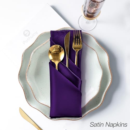 P Pothuiny 12 Pcs Silky Purple Satin Napkins 17 x 17 Inches, Square Smooth Wedding Dinner Cloth Napkin Table Napkins for Banquet Party Restaurant Decor, Thanksgiving, Christmas - color: Purple