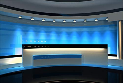 Leyiyi 9x6ft News Broadcast Hall Backdrop Recetation Desk Modern Office Interior Program Record Front Table TV Show Photo Background Business Study Adults Portrait Studio Prop Vinyl Wallpaper - size: 9x6ft