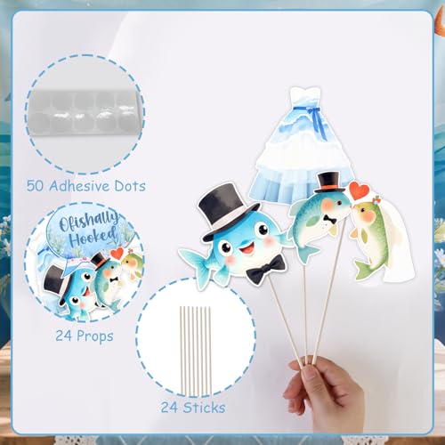 Fishing Bridal Shower Decor Photo Booth Props 24pcs for Woman Two Less Fish In The Sea Selfie Prop Gone Fishing Fish Fisherman Ocean Sea Ofishally Hooked Bachelorette Engagement Wedding Party Supplies