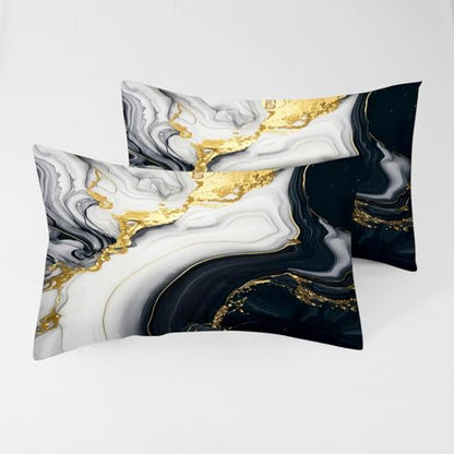 3D Marble Fitted Sheet Set Full Size for Kids Women Men Modern Marble Sheet Sets Soft Microfiber Bed Sheet Black Gold Grayish White Bedspread 1 Fitted Sheet+1 Flat Sheet+2 Pillowcases - color: 3d Marble, size: Full