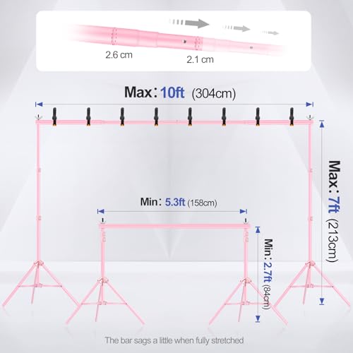 EMART Backdrop Stand 10x7ft(WxH) Photo Studio Adjustable Background Stand Support kit with 2 Crossbars, 8 Clamps, 2 Sandbags and Carry Bag for Parties, Events Decoration, Wedding, Photography -Pink - color: Pink, size: 10x7ft