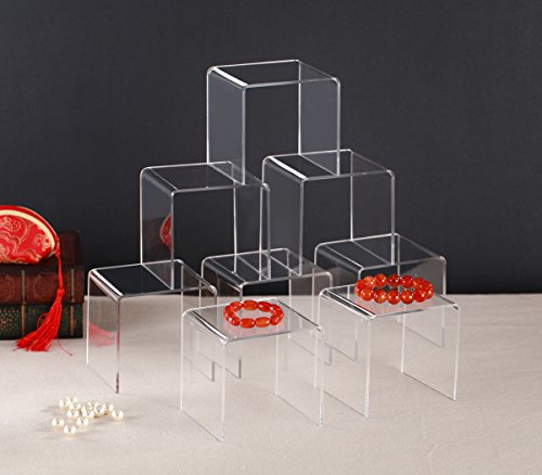 Jusalpha® 8 PC 4'' Clear Acrylic Risers, Acrylic Display Risers Shelf Showcase Fixtures for Jewelry, Display Stand for Amiibo Funko POP Figures, Cupcakes, Food Display, Cabinet- Lot of 8 (4x4x4 Inches) - size: 4x4x4 Inches