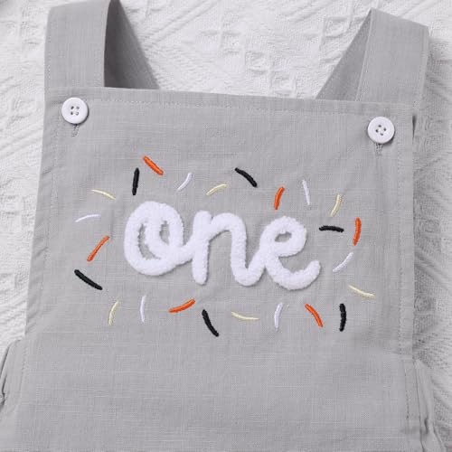 IMEKIS Baby Girls Boys Boho 1st Birthday Outfit Backless Overalls Romper for Cake Smash Photo Shoot - color: Light Grey One, size: 9-12 Months