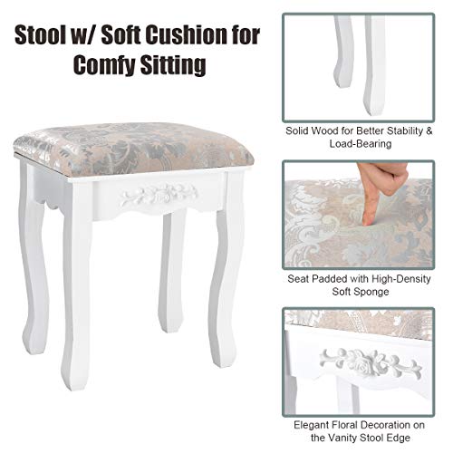 Giantex Vanity Table Set with Oval Mirror and 4 Drawers, Makeup Dressing Table with Cushioned Stool, Wooden Makeup Table for Bedroom Bathroom Girls Women, White - color: White, style: 4 Drawers
