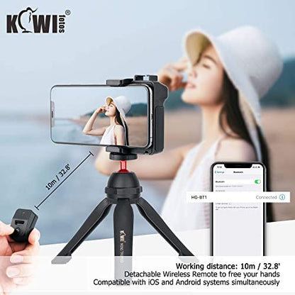 KIWIFOTOS Phone Camera Grip Handle Holder Phone Tripod Mount with Remote Shutter & Cold Shoe Adapter for iPhone 17 16 15 14 Pro Max Samsung Smartphone Selfie Vlog Video Shooting - color: Phone Camera Grip