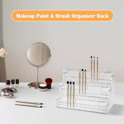 Makeup Paint & Brush Organizer Rack Pen Display Stand, Multi-Level Plastic Organization Rack Pencil Holder, Clear Pen Display Holder 3 Layer 144 Holes for Craft Shows
