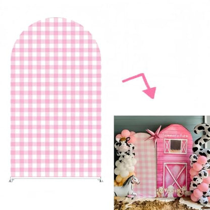 6FT Pink Plaid Arch Backdrop Cover Chiara for Girls Birthday Strawberry Theme Party Baby Shower Decoration(6x2.6ft,No Frame No Zipper) - size: 2.6x6ft