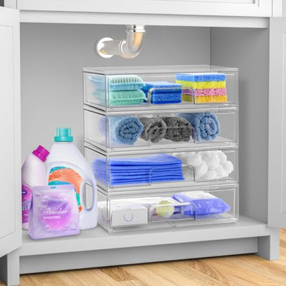 Sorbus Acrylic Storage Containers - 4 Pack, Stackable Storage Bins Set for Bathroom Organization - Clear Acrylic Drawer Organizers - Makeup Case Pull-Out Drawers (12.1’’ Wide) - size: 4 Pack, 12.1’’ Wide