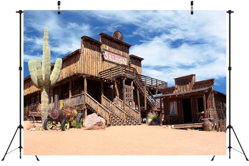 10x8ft Fabric Western Town Backdrop Western Town Saloon Photography Background Countryside Wood House Background Rural Western Bar Desert Photo Backdrop Birthday Party Photo Prop - size: 10x8ft