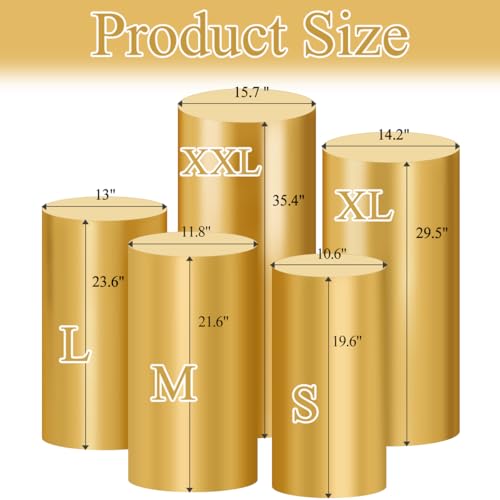 Socomi Cylinder Pedestal Stand Covers Spandex Flexible Display Box Stand Covers for Birthday Party Wedding Baby Shower Decoration- Only Stand Covers Included Set of 5 Gold - color: Gold, size: Set of 5