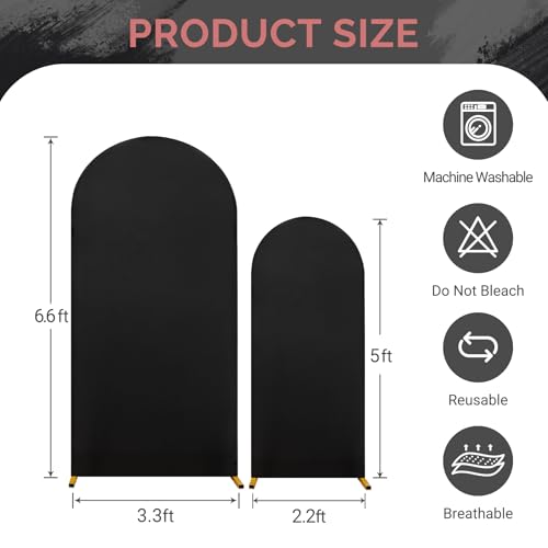 Set of 2 Black Arch Covers (6.6ft & 5ft) Spandex Stretchy Fitted Arch Backdrop Covers Wrinkle-Free Round Top Chiara Arch Stand Cover for Graduation Wedding Birthday Party Banquet Background - color: Black, size: 6.6FT, 5FT