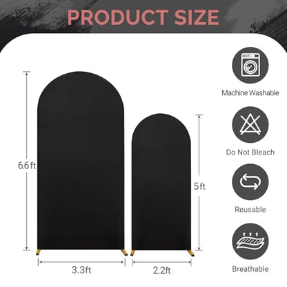 Set of 2 Black Arch Covers (6.6ft & 5ft) Spandex Stretchy Fitted Arch Backdrop Covers Wrinkle-Free Round Top Chiara Arch Stand Cover for Graduation Wedding Birthday Party Banquet Background - color: Black, size: 6.6FT, 5FT