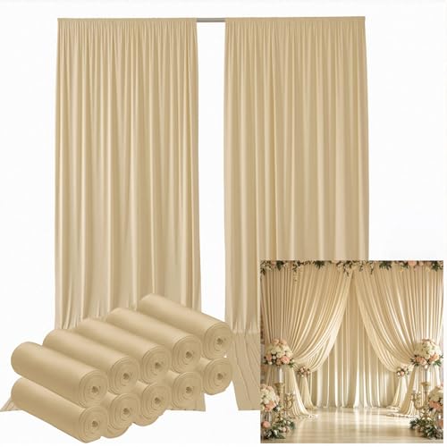 50ftx12ft Beige Backdrop Curtains for Wedding-Wrinkle Free Backdrops Curtain Drapes Fabric Decorations Photo Back Drop Cloth for Baby Shower Photography Stage Reception 10Panels 12ft(H) x 5ft(W) - color: beige, size: W5' X H12'(10 Panels)