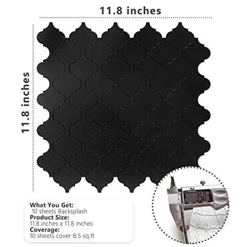 STICKGOO Arabesque Peel and Stick Backsplash Tile, Stick on Backsplash for Kitchen and Bathroom, Black Metal and Composite Mosaic Tiles (10 Sheets) - color: Black