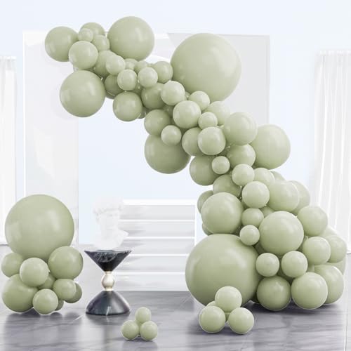 PartyWoo Sage Green Balloons 85pcs Different Sizes of 18 12 10 5 Inch Dusty Boho Green Latex Balloon Arch Kit for Wedding Birthday Dinosaur Jungle Golf Football Theme Party Decorations Green-F32 - color: Dusty Green-f32