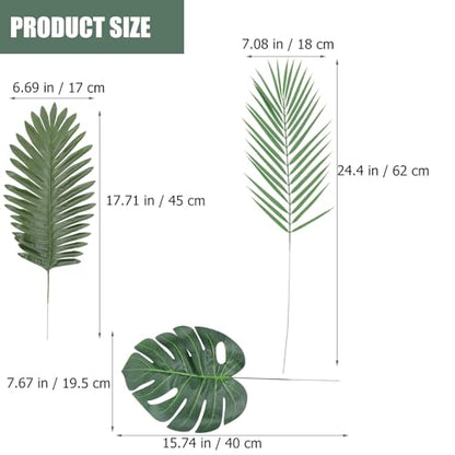 14pcs Faux Artificial Plant Leaves Set – Lifelike Monstera, Palm, and Leaf Simulation Props for Photography, Food Styling, Home Décor, and Party Backgrounds