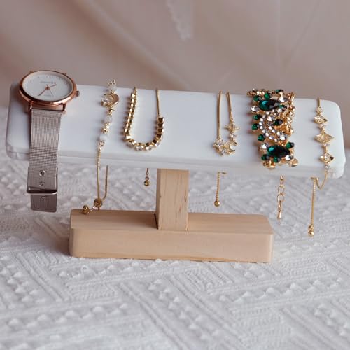 Wooden Watches Display tower Base Watch Necklace Bracelet Organizer Rack Bangle Scrunchie Headband Showcase tower (White PU, Flat single-layer) - color: Flat PU White