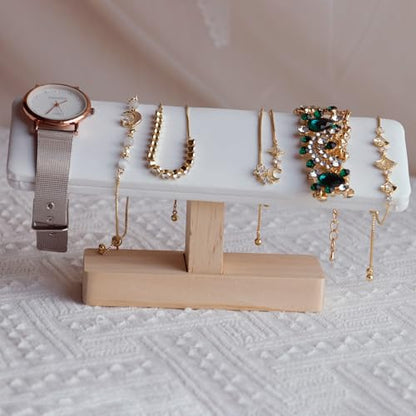 Wooden Watches Display tower Base Watch Necklace Bracelet Organizer Rack Bangle Scrunchie Headband Showcase tower (White PU, Flat single-layer) - color: Flat PU White