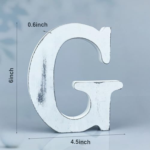 6 Inch Rustic White Wood Letters Unfinished Wood Letters for Wall Decorative White Retro Standing Letters Sign Board Decoration for Craft Home Party Projects (G) - color: G