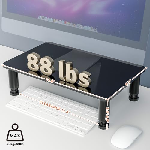 Glass Computer Monitor Stand Riser with Height Adjustable Multi Media Desktop Stand for Flat Screen LCD LED TV, Laptop/Notebook/Xbox One, Black HD01B-002 - color: Black