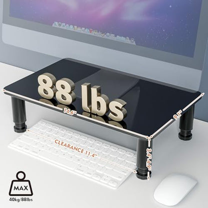 Glass Computer Monitor Stand Riser with Height Adjustable Multi Media Desktop Stand for Flat Screen LCD LED TV, Laptop/Notebook/Xbox One, Black HD01B-002 - color: Black