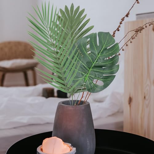 14pcs Faux Artificial Plant Leaves Set – Lifelike Monstera, Palm, and Leaf Simulation Props for Photography, Food Styling, Home Décor, and Party Backgrounds