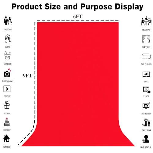 6x9FT Solid Red Screen Backdrop Background for Photography, Photo Backdrop Photoshoot Props - color: Red, size: 6X9ft