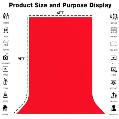 6x9FT Solid Red Screen Backdrop Background for Photography, Photo Backdrop Photoshoot Props - color: Red, size: 6X9ft