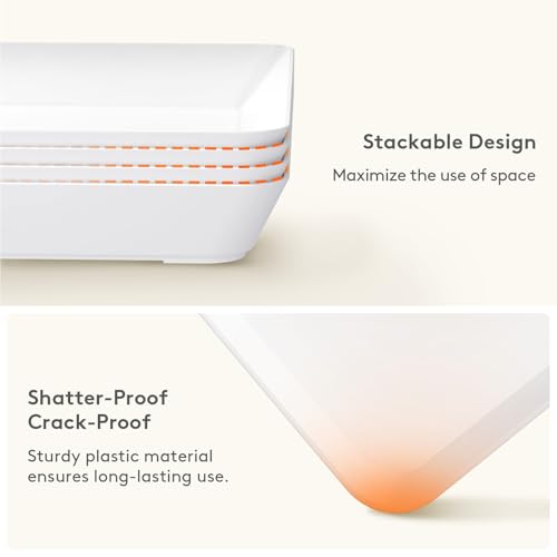 Lifewit Serving Tray for Party Supplies, Reusable Serving Platter for Catering, Snack, Fruit, Charcuterie, Appetizer, Plastic Food Trays, Hosting Essentials, BPA Free, White, 4 Pcs - size: Standard(14x10)