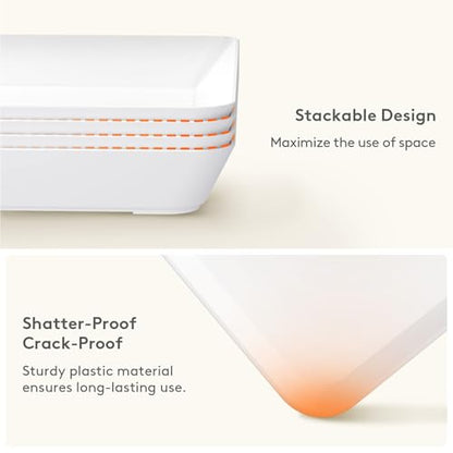 Lifewit Serving Tray for Party Supplies, Reusable Serving Platter for Catering, Snack, Fruit, Charcuterie, Appetizer, Plastic Food Trays, Hosting Essentials, BPA Free, White, 4 Pcs - size: Standard(14x10)