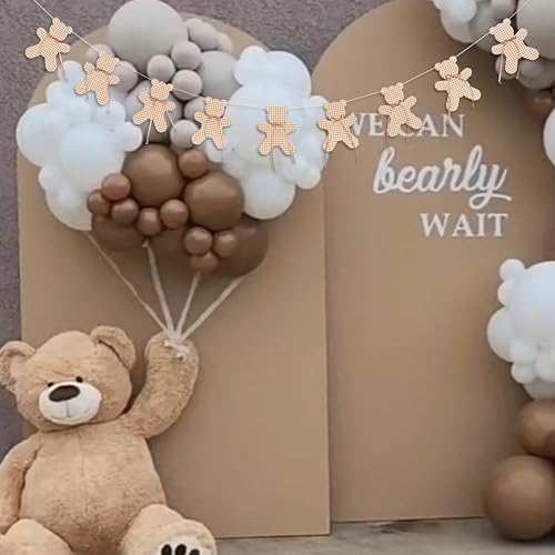 ZAIBIANHAO We Can Bearly Wait Banner - Teddy Bear Gender Reveal Party Garland For Baby Shower, Neutral Boho Bear Theme Birthday Party Hanging Banner Photo Props - color: cloth bear brown