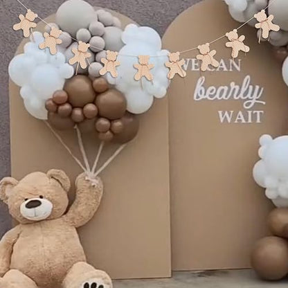 ZAIBIANHAO We Can Bearly Wait Banner - Teddy Bear Gender Reveal Party Garland For Baby Shower, Neutral Boho Bear Theme Birthday Party Hanging Banner Photo Props - color: cloth bear brown