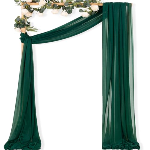 MLMC Emerald Green Wedding Arch Draping Fabric 1 Panel 29" x 20 FT Extra Long Gauze Drapes Sheer Backdrop Curtains 6.6 Yards Outdoor Drapery Panels for Wedding Ceremony Party Ceiling Decoration - color: Emerald Green
