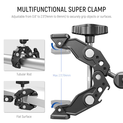 Neewer Double Super Clamp Camera Mount with Magic Arm, Cold Shoes for Desk Studio Light Stand Holder Photography Reflector, Flag, Cross Bars, Motorcycle, Umbrella, Pole Stick Shoot Accessories Tools - style: UA036