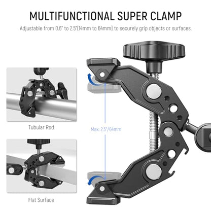Neewer Double Super Clamp Camera Mount with Magic Arm, Cold Shoes for Desk Studio Light Stand Holder Photography Reflector, Flag, Cross Bars, Motorcycle, Umbrella, Pole Stick Shoot Accessories Tools - style: UA036