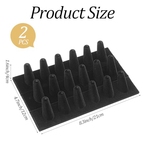 2 Pack Velvet Finger Ring Display, 18 Slot 3-Tier Jewelry Counter Showcase Storage Organizer Holder Stand for Rings, Black