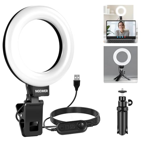 NEEWER Basic 5" Ring Light for Video Conference Lighting, Clip on Light Kit with Desk Tripod Stand for Monitor Laptop Computer Zoom Call Live Streaming Remote Working Learning Video Recording, BR60 - color: Black, size: 5"