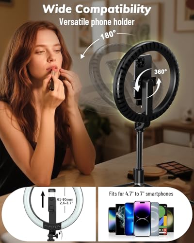 Yeaki Vlogging Kit for iPhone/Android - 10" Selfie Ring Light with 74" Tripod Stand & Phone Holder, Tripod for iPhone with Light and Microphone, YouTube Starter Kit for TikTok/Makeup/Content Creator