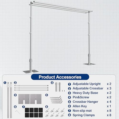 EMART Backdrop Stand Heavy Duty 10x10Ft,Three Crossbar Pipe and Drape Photo Background Support Kit, Adjustable Metal Frame with Flat Base for Wedding Birthday Party Decorations