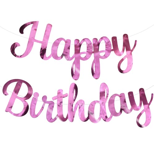 BEISHIDA Happy Birthday Banner - NO DIY,Double-Sided Pink 10Feet Pre-Strung-Glitter Birthday Sign Garland Backdrop Decorations for Women men Party - color: Double-Sided pink