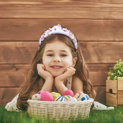 NVENF Easter Headbands for Women Beaded Rabbit Bunny Headband White Pink Crystal Pearl Knotted Hairband Happy Easter Accessories Spring Holiday Headwear Outfits Gifts (Bunny C - White) - color: Bunny C - White