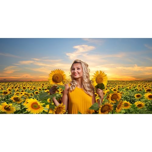 15x10ft Vinyl Sunflowers Field Backdrops for Photography Background Summer Landscape Sunset Blue Sky Outdoor Holiday Party Backdrop Children Adults Portraits Photo Studio - size: 15x10ft