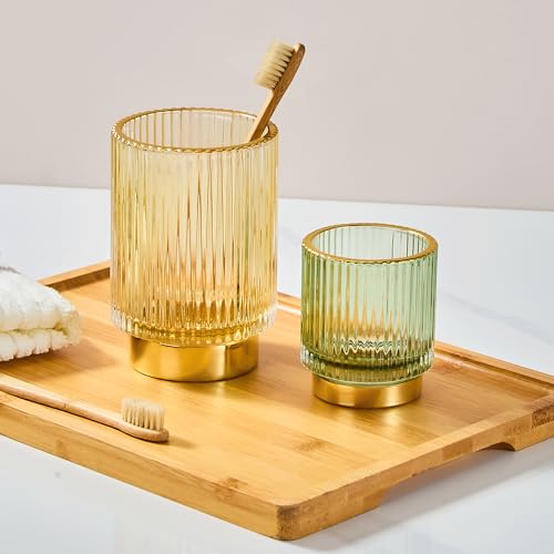 Makeup Brush Holder Organizer,Toothbrush Holders,Desk Pen Pencil Holder,Multifunctional Vintage Glass Brush Cup（L/Gold/A3-7-US） - color: Gold, size: Large