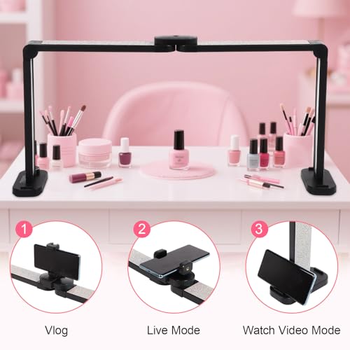 34in Half Moon Light for Nail Desk, Foldable LED Lamp for Nail Art, Tattooing, Craft Making, Stepless Dimming, 3000-6000K Color Temperature Adjustment, 456 Light Beads, White with Diamond - color: Black with Diamond